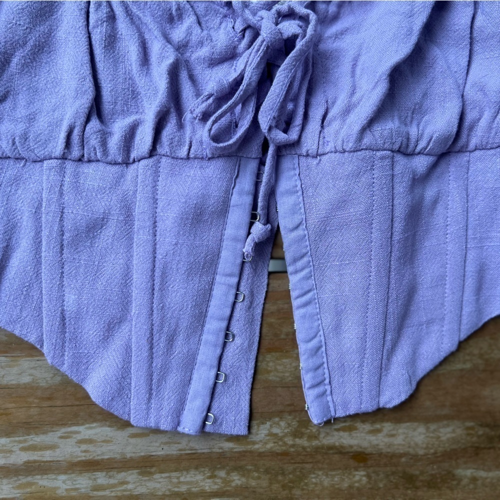 Altar’d State small lily linen fabric ruffle trim puff sleeves corset top - Picture 6 of 10